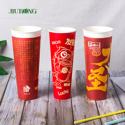 16oz PLAのふたが付いている生物分解性の波形のさざ波の紙コップ